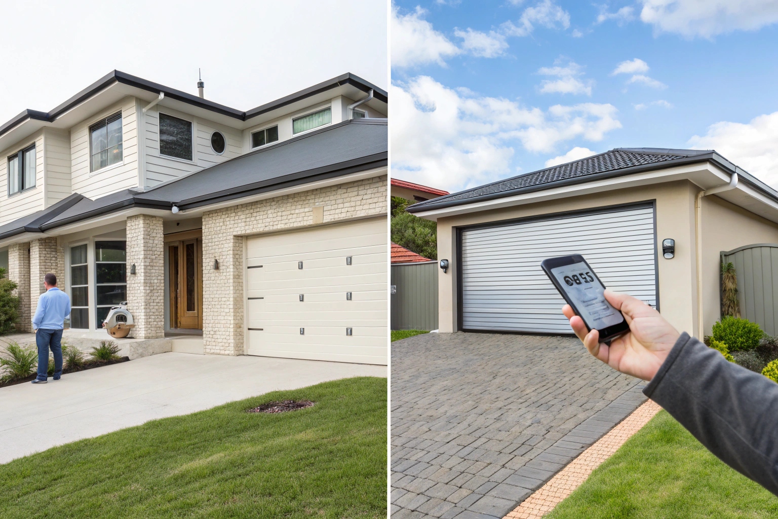 Before and after garage door replacement in Ryde NSW