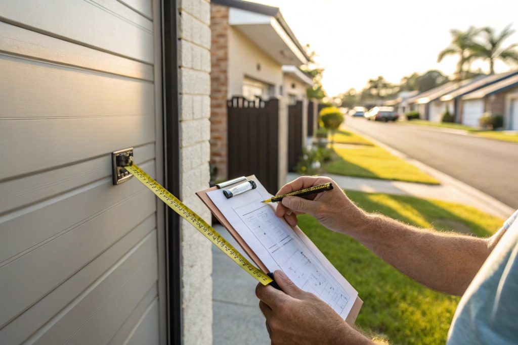 Precise measurements being taken for roller door installation in Western Sydney