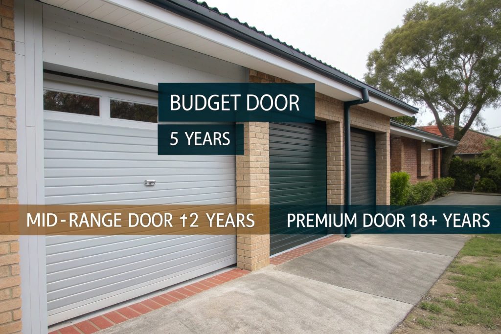 comparison timeline showing why premium roller doors offer better long-term value in Western Sydney