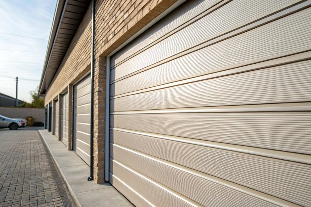 Close-up of ribbed sectional garage door panels showing quality construction detail