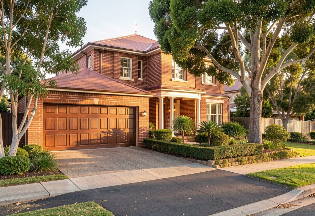 large timber-look garage door